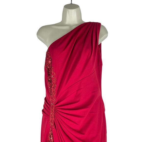 Tadashi Shoji One Shoulder Lace Insert Gown Geranium Red Size 12 - Picture 6 of 15